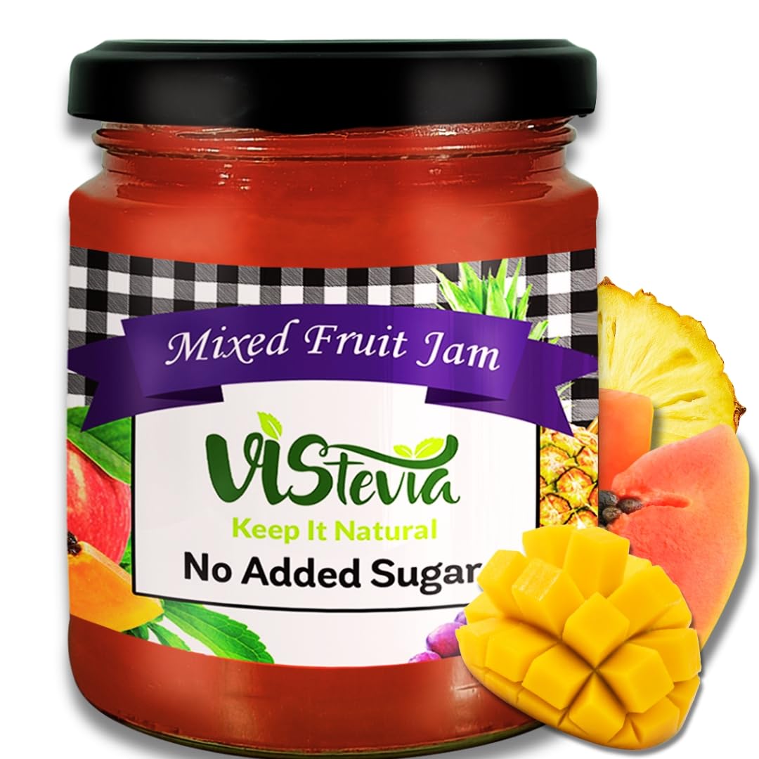 VIStevia Sugar Free Mixed Fruit Jam (220g) | Diabetic & Keto Friendly | Sweetened with Stevia and Erythritol | 100% natural | More than 60% whole fruit | Tastes delicious