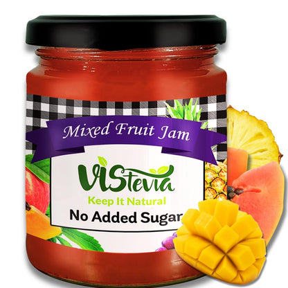 VIStevia Sugar Free Mixed Fruit Jam (220g) | Diabetic & Keto Friendly | Sweetened with Stevia and Erythritol | 100% natural | More than 60% whole fruit | Tastes delicious