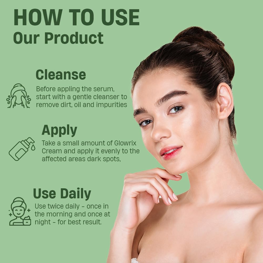 Glowrix Dark Spot Cream for Face is a powerful Ayurvedic-inspired skincare solution designed to target stubborn dark spots, acne scars, and pimple marks.