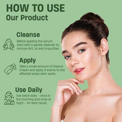 Glowrix Dark Spot Cream for Face is a powerful Ayurvedic-inspired skincare solution designed to target stubborn dark spots, acne scars, and pimple marks.