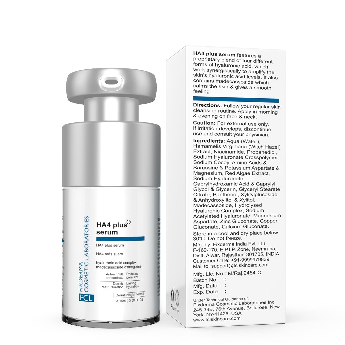 FCL 5% Hyaluronic Acid HA4 Plus Serum for dry skin, Serum for open pores reduces fine lines and wrinkles, Improves the elasticity of the skin - 15ml (Pack of 1)