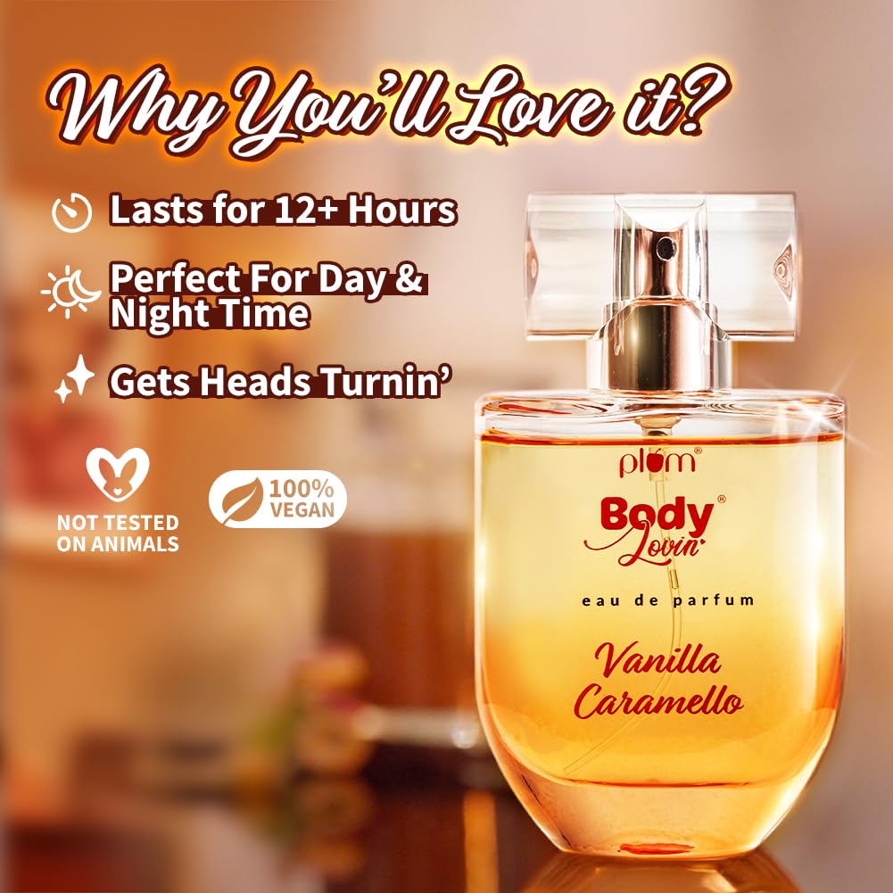 Plum BodyLovin' Vanilla Caramello Eau De Perfume (Parfum) 50 ml| Long-Lasting Gourmet Fragrance | Luxury Perfume for Women | Vanilla, Caramel & Pistachio Notes.