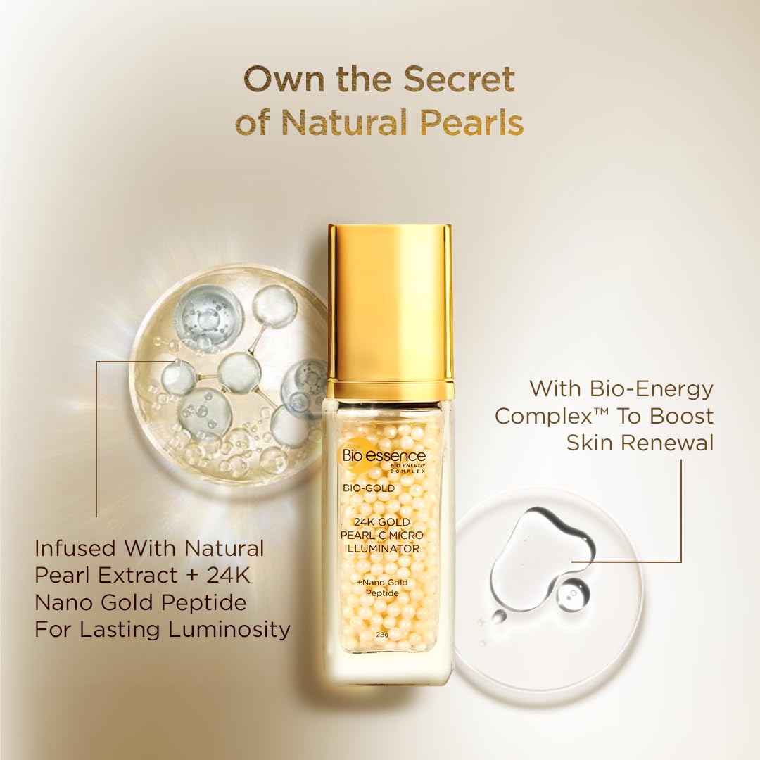 Bio Essence Bio -Gold 24K Gold Pearl-C Micro Illuminator (28g) | Skin Brightening Serum with Vitamin C for Even Skin Tone | White, Radiant Finish, Serum, Unisex, 28 g (Pack of 1)
