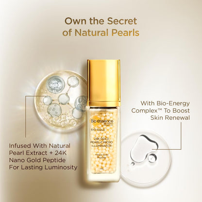 Bio Essence Bio -Gold 24K Gold Pearl-C Micro Illuminator (28g) | Skin Brightening Serum with Vitamin C for Even Skin Tone | White, Radiant Finish, Serum, Unisex, 28 g (Pack of 1)