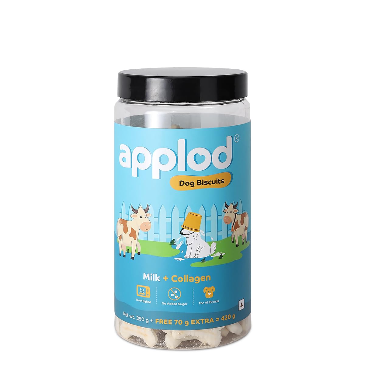 Applod Milk with Collagen Dog Biscuits for Puppies & Adult Dogs | Oven-Baked Crunchy Dog Treats Made with Real Ingredients | Healthy Training & Reward Snacks | 420g