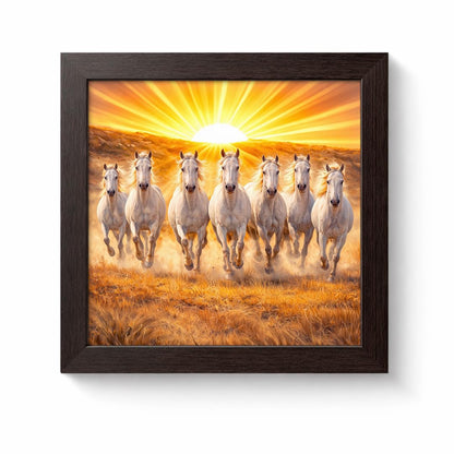 Seven White Horses Rising Sunrise Vastu Success Prosperity Energy Spiritual Running Framed Poster Decor Painting