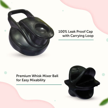 Neuherbs Plastic Gym Protein Shaker Bottle For Protein Shakes With Whisk Ball | Bpa Free| 100% Leak Proof | 400 Ml | Black & White Color, 400 milliliter