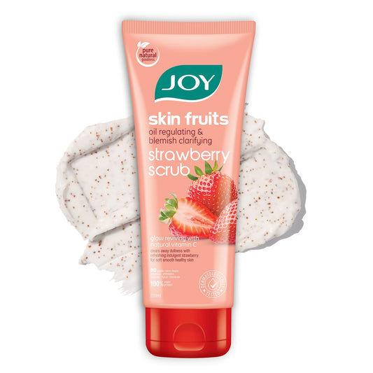 Joy Strawberry Face & Body Scrub for Blackhead Removal & Oil Control - 200gm | Exfoliating Scrub with Vitamin C, Controls Excess Oil & Removes Blemishes | 100% Vegan & Gentle on Skin