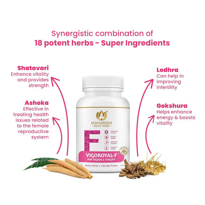 Zephivo Maharishi Ayurveda Vigoroyal F - Ayurvedic Revitaliser for Women | Supports Reproductive Health| Made with Time-tested Herbs | 60 Tablets
