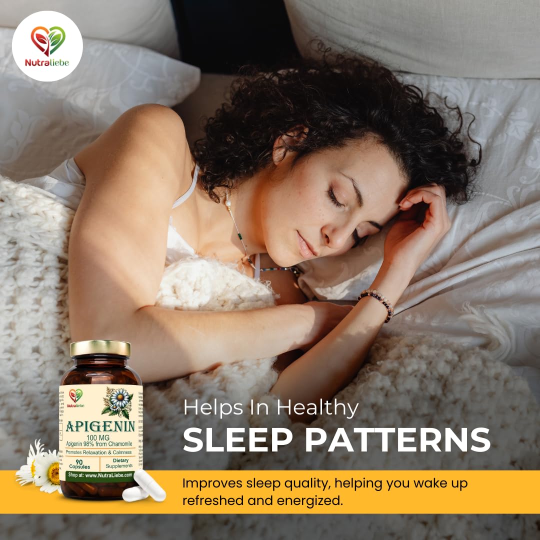 Nutraliebe Apigenin 100 mg – Chamomile Extract Supplement – Natural Sleep & Anxiety Support – Non-GMO, Vegan – 90 Veg Capsules