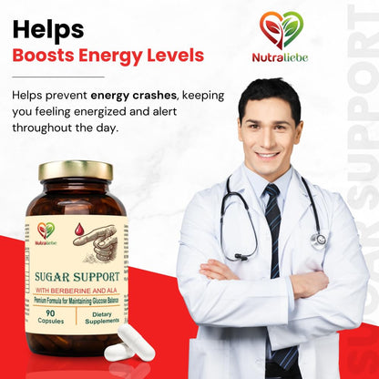 Nutraliebe Premium Blood Sugar Support, Natural Glucose Control with Berberine, Bitter Melon, Cinnamon, 90 Capsules