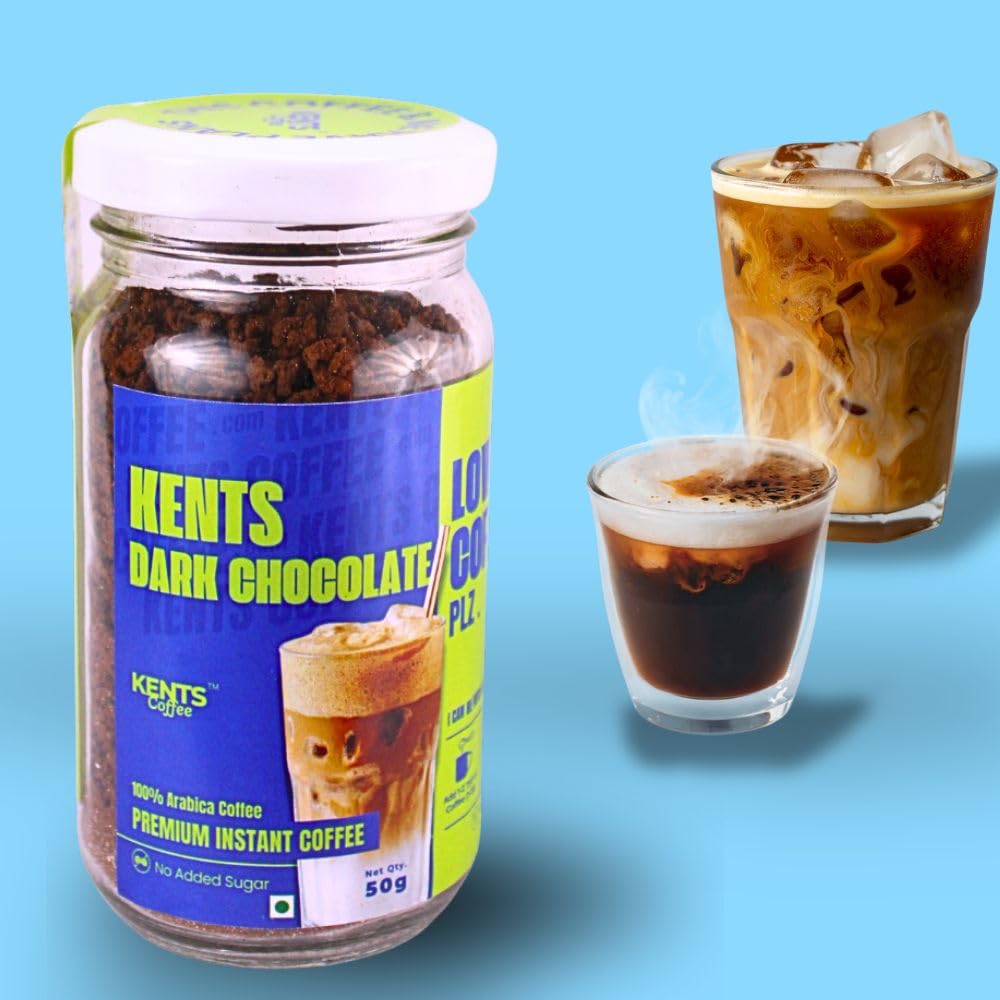 Dark Chocolate Instant Coffee - 50g Glass Jar | 100% Arabica Beans | LOW ACIDIC COFFEE & Gut Friendly | Sugar-Free Mocha Taste | Chikmagalur Powder | No Chicory, No Added Sugar, No Artificial Flavours | Hot & Cold Coffee