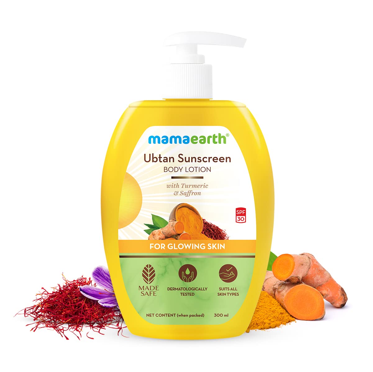 Mamaearth Ubtan Sunscreen Body Lotion SPF 30 With Turmeric & Saffron For Glowing All Skin 300 Ml