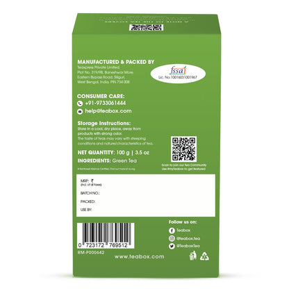 Teabox Green Tea Loose Leaves | Made with Whole Leaf, Sourced from Highlands | 0% Bitterness Assured | 100G