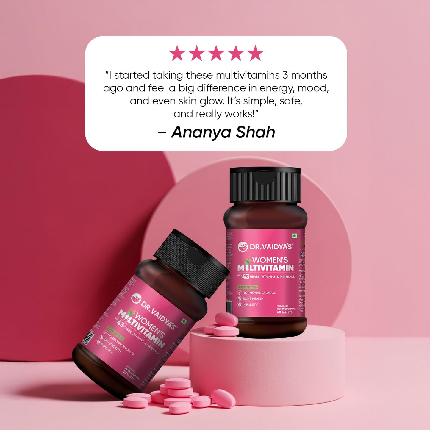 Dr. Vaidya’s Multivitamin for Women | Natural Multivitamin Enriched with Ayurvedic Herbs like Shatavari | Goodness of Calcium and Vitamin D3 tablets, Magnesium supplement, Vitamin B12 supplements & Herbal Extracts | (60 tablets) Pack of 1