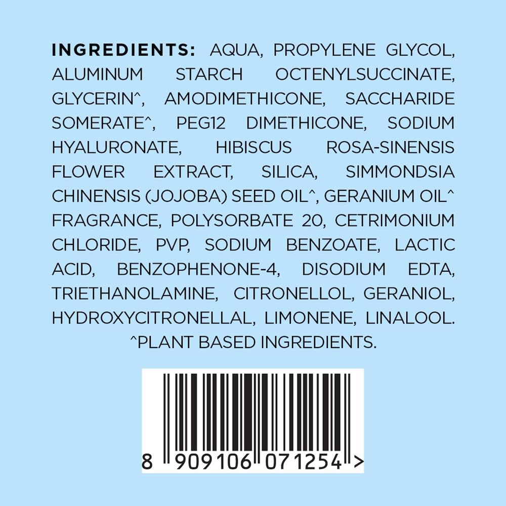 List of ingredients on a product label with a blue background