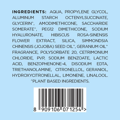 List of ingredients on a product label with a blue background