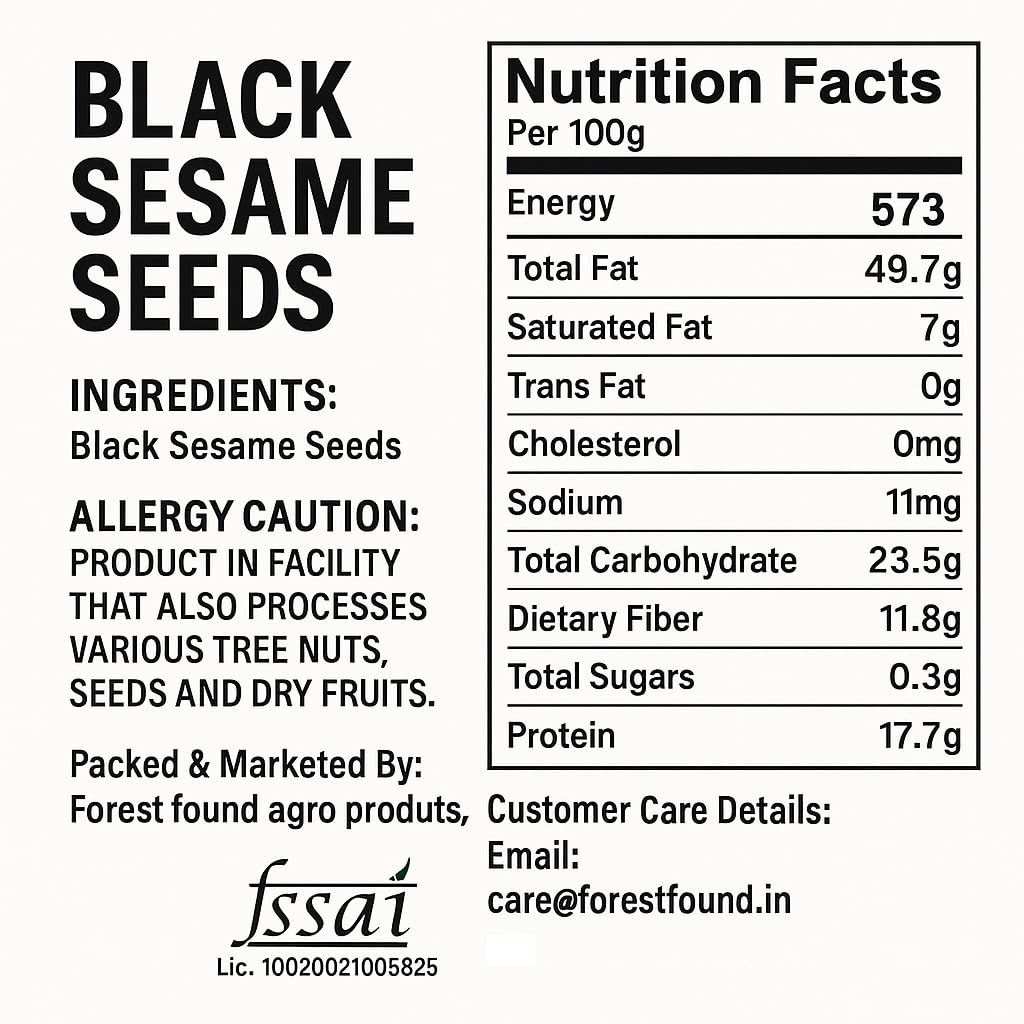 Forest Found Natural Black Sesame Seeds (900g) – High Protein & Calcium Unhulled Kale Til | Fresh Crop Superfood for Hair Growth, Bone Health & Weight Loss