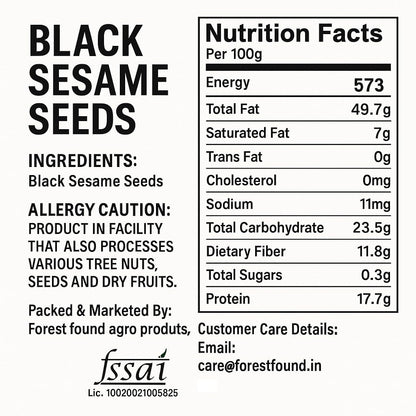 Forest Found Natural Black Sesame Seeds (900g) – High Protein & Calcium Unhulled Kale Til | Fresh Crop Superfood for Hair Growth, Bone Health & Weight Loss