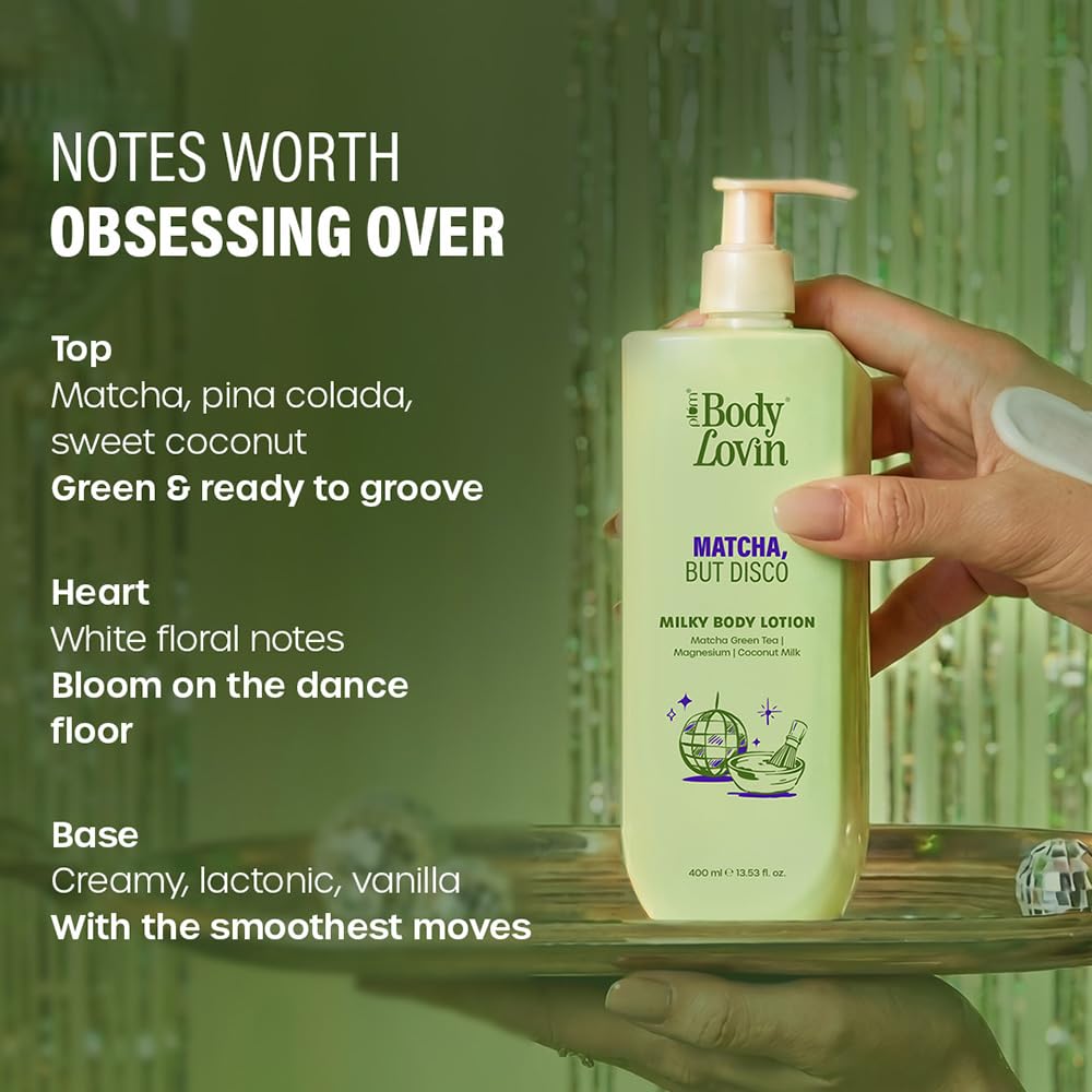 Plum BodyLovin’ Matcha, But Disco Milky Body Lotion | Calming & Smoothening Body Lotion | Lightweight Milky Hydration | Matcha Green Tea, Magnesium & Coconut Milk | Lactonic Matcha Fragrance | 400 ml