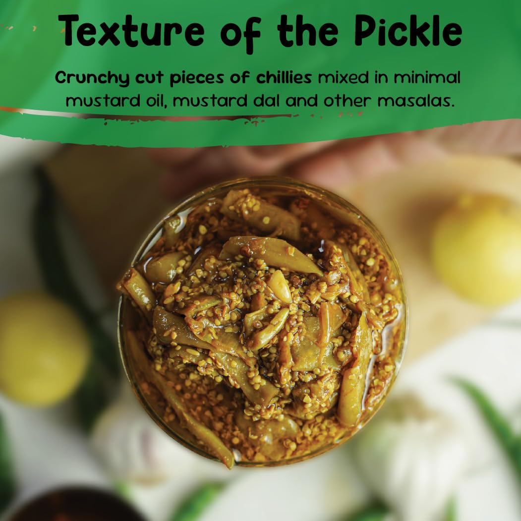 FarmDidi Spicy Green Chilli Pickle 325g In Fresh Homemade Sun-Dried Hari Mirch Ka Achar Made with Mustard Oil Ghar Ka Bana Spicy Mirchi Pickle No Chemical Preservatives