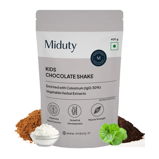 Zephivo Miduty by Palak Notes Kids Chocolate Shake, Kids Chocolate Powder, Immunity Booster, Added Colostrum, Nutrient-rich Blend of Vitamins, Minerals, MCT Powder, Brahmi Extract, Brain Immunity - 400g