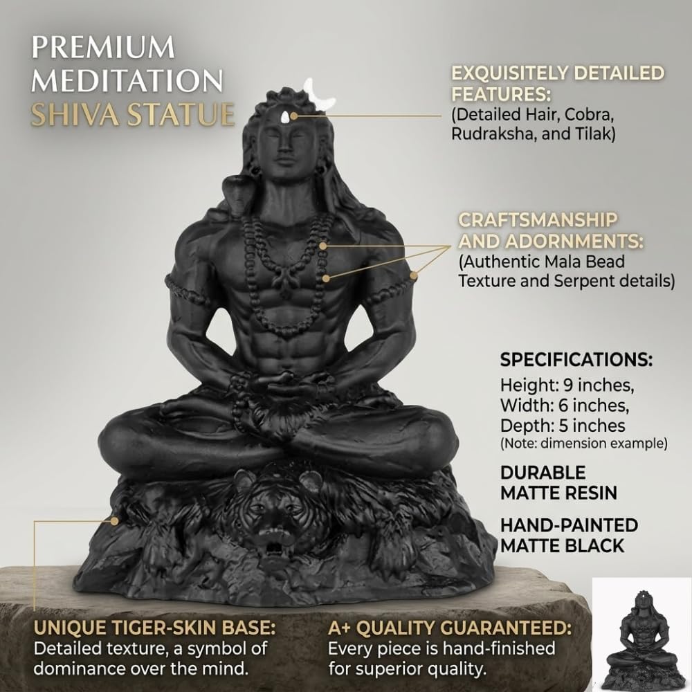Shivji Idol for Car Dashboard, Home Temple & Office Desk | Compact Resin Mahadev Murti for Puja Room, Table Decor & Spiritual Gift | Small Lord Shiva Statue (Meditating Adiyogi)