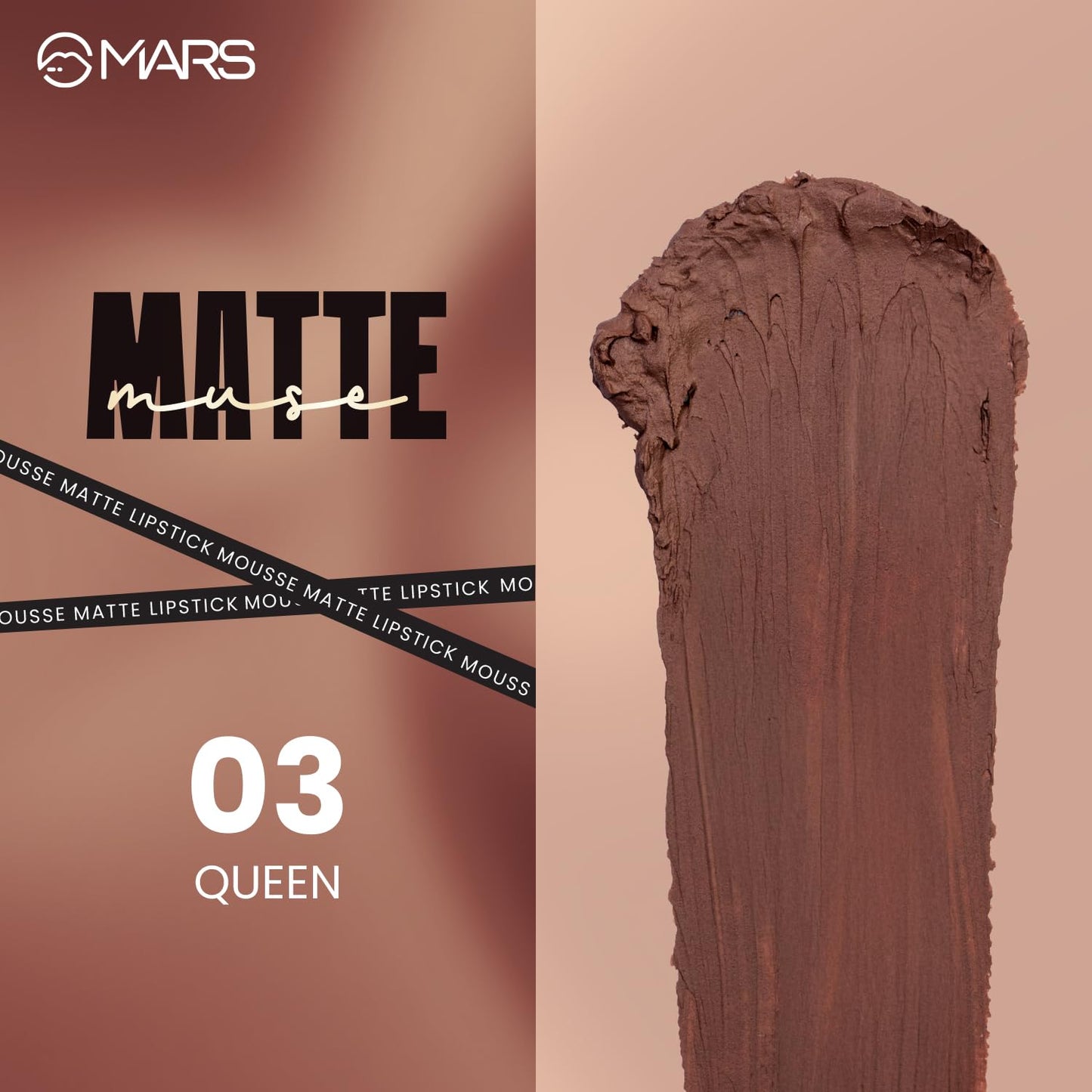 MARS Matte Muse Mousse Lipstick (3ml) (03-QUEEN) with Doe-Foot Applicator | Highly Pigmented | Smooth Texture | Hydrating Formula | Blurry Lips Effect