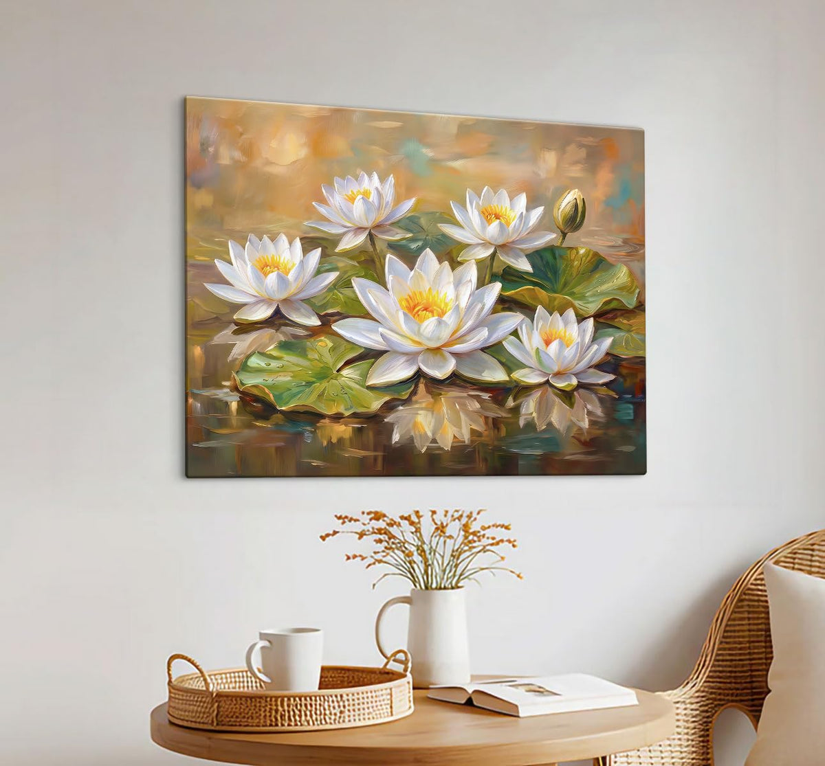 White Lotus Painting For Wall Vastu | Canvas Painting for Living Room