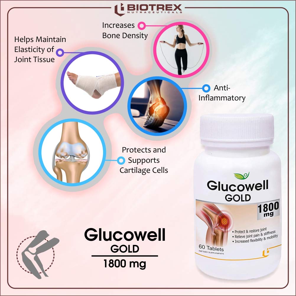 Biotrex Nutraceuticals Glucowell GOLD 1800mg - Maximum strength of Glucosamine with MSM (60 Tablets)