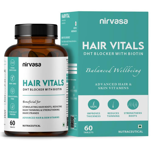 Nirvasa Hair Vitals DHT Blocker with Biotin (650mg) – 60 Tablets | Supports Hair Growth, Strength & Thickness | Reduces Hair Fall & Breakage | With Beta-Sitosterol | For Men & Women