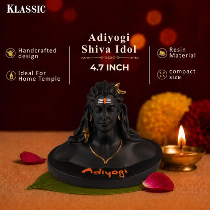 4.7 Inch Adiyogi Shiva Idol | Black Finish Mahadev Best Statue with Golden Accents for Home Temple, Mandir, Meditation Room, Office Desk & Car Dashboard | Yoga Décor & Gifting