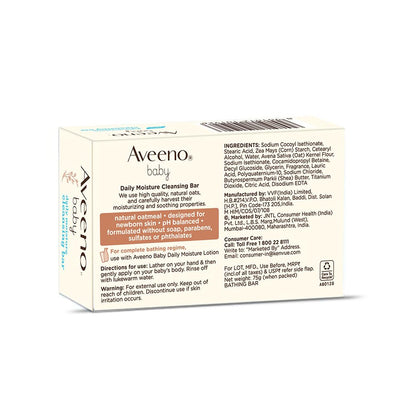 Aveeno Baby Daily Moisture Cleansing Bar 75g | With natural Oatmeal, Glycerin and Shea Butter | Co-created with Pediatricians and Dermatologists for newborn sensitive skin | pH balanced, free of soap, parabens sulfates and phthalates