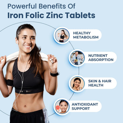 ZEROHARM Iron, Zinc, Folic Acid & Vitamin B12 Tablets | Curry Leaves, Guava, Acerola Cherry | Boosts Hemoglobin Levels | Antioxidant & Immunity Support | Iron Supplement for Men, Women | 60 Tablets