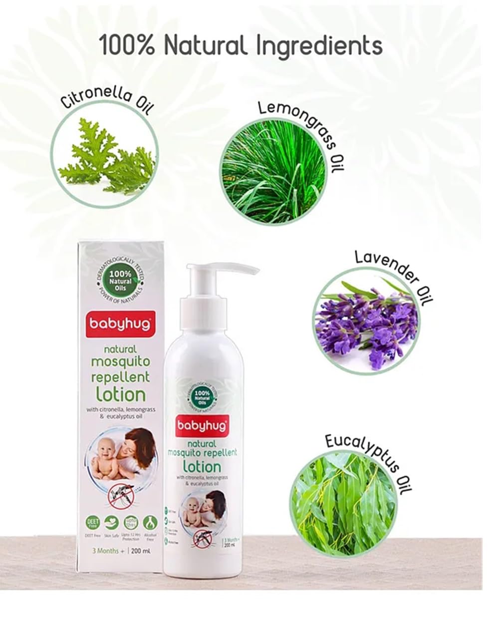 Babyhug Natural Mosquito Repellent Lotion, 200 ml, with Citronella, Lemongrass and Eucalyptus Oil