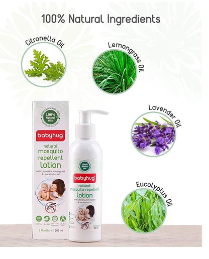 Babyhug Natural Mosquito Repellent Lotion, 200 ml, with Citronella, Lemongrass and Eucalyptus Oil