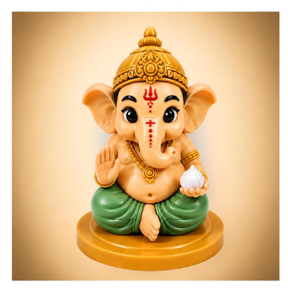 VASPAR Cute Baby Ganesha Idol for Car Dashboard | Premium Lord Ganesh Murti | Mini Ganpati Statue for Home Decor, Office Desk & Pooja Room | Spiritual Gift | Green
