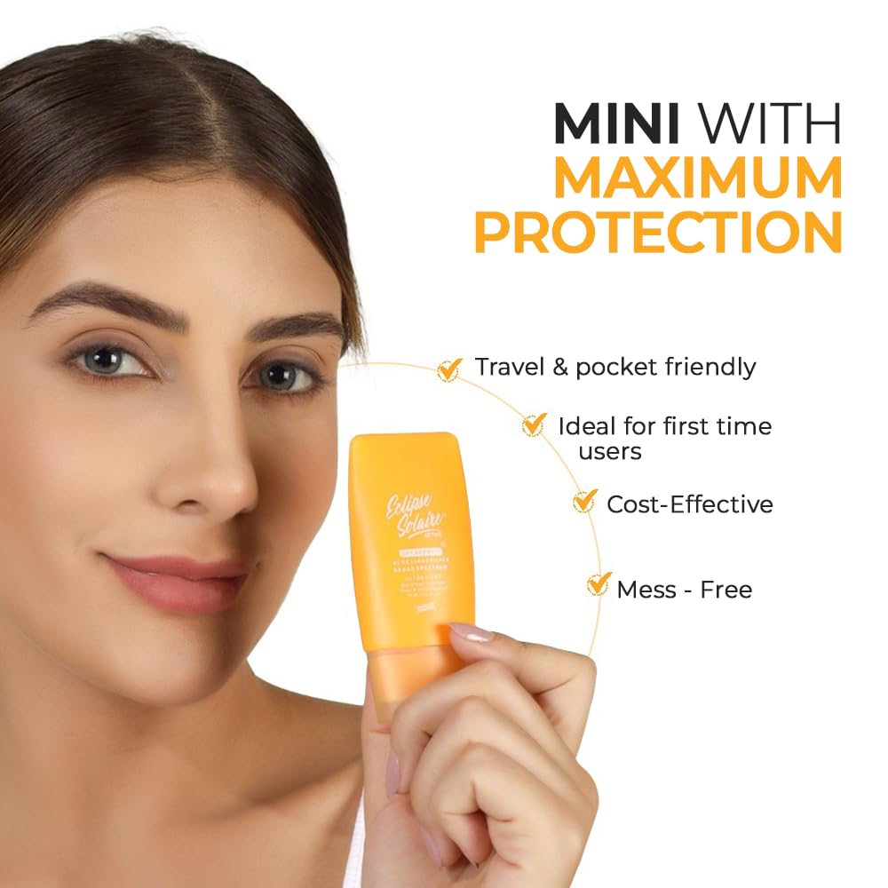 YUDERMA Eclipse Solaire Active Sunscreen SPF 50 PA+++ | No White Cast | Broad Spectrum UVA/UVB/IR & Blue Light Shield | Lightweight, Non-Greasy Formula for All Skin Types – 30ml
