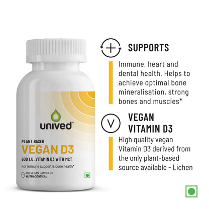 Zephivo Unived Plant-Based Vegan Vitamin D3 from Lichen with Medium Chain Triglycerides (Capsule, 180 Servings)
