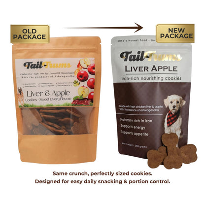 TailTrums Dog Biscuits – Liver & Apple Cookies with Ashwagandha 250g | Healthy Dog Food | All Breeds |