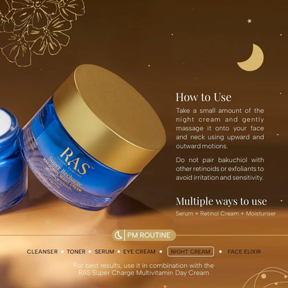 Ras Luxury Oils Super Recharge Night Cream with Bakuchiol (Natural Retinol) & Peptides| Anti-aging Formula | Hydrates & Strenghten Skin Barrier | Reduces Fine Lines & Wrinkles | Luxury Skincare