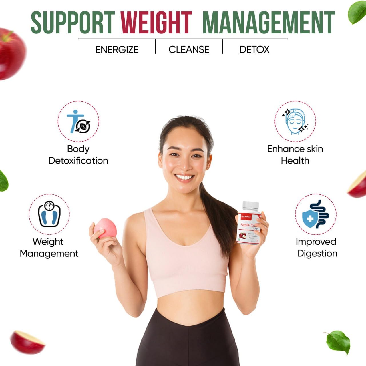 Herbal Max Organics Apple Cider Vinegar – 30 Veg Capsules (800mg) | With The Mother | Natural Detox, Digestion, Weight Management & Gut Health Support