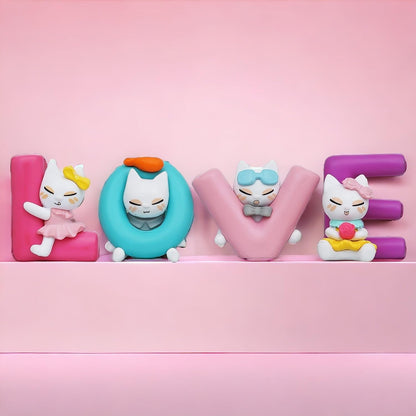 ascension Multicolor Love Alphabet Cat Dolls Love Animated Characters Showpiece Love Alphabet for Expressing Best Choice for Girlfriend, Boyfriend, Husband, Wife Love Miniature Adventure Showpiece