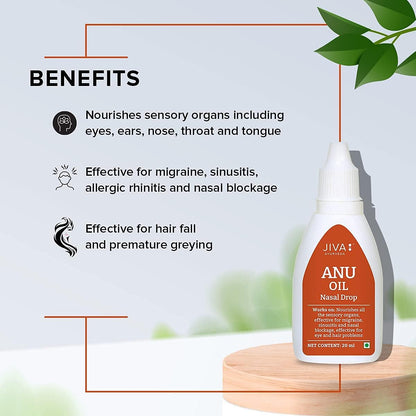 Jiva Anu Oil 20ml | 100% Ayurvedic Formulation | Clears blocked Channels Of Nasal Passage | Prevents Hair Loss & Graying | Helps With Heahache, Migrane & Sinus Disease (Pack of 2)