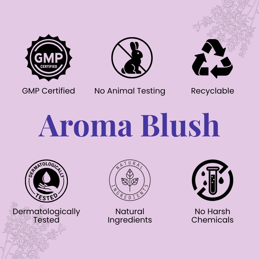 Certification logos for Aroma Blush on a purple background