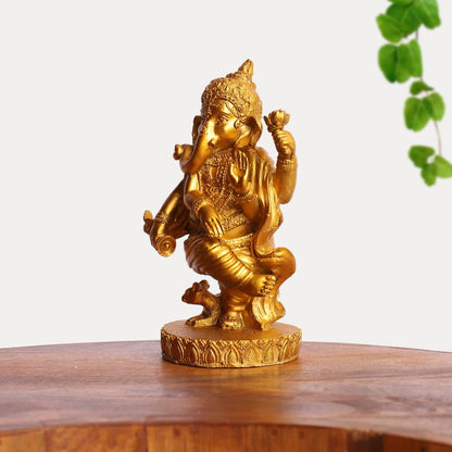 Gold Plated Eco-Friendly Dancing Ganesha Idol Figurine | Polyresin Ganpati Statue | for Table, Living Room, Home Decoration
