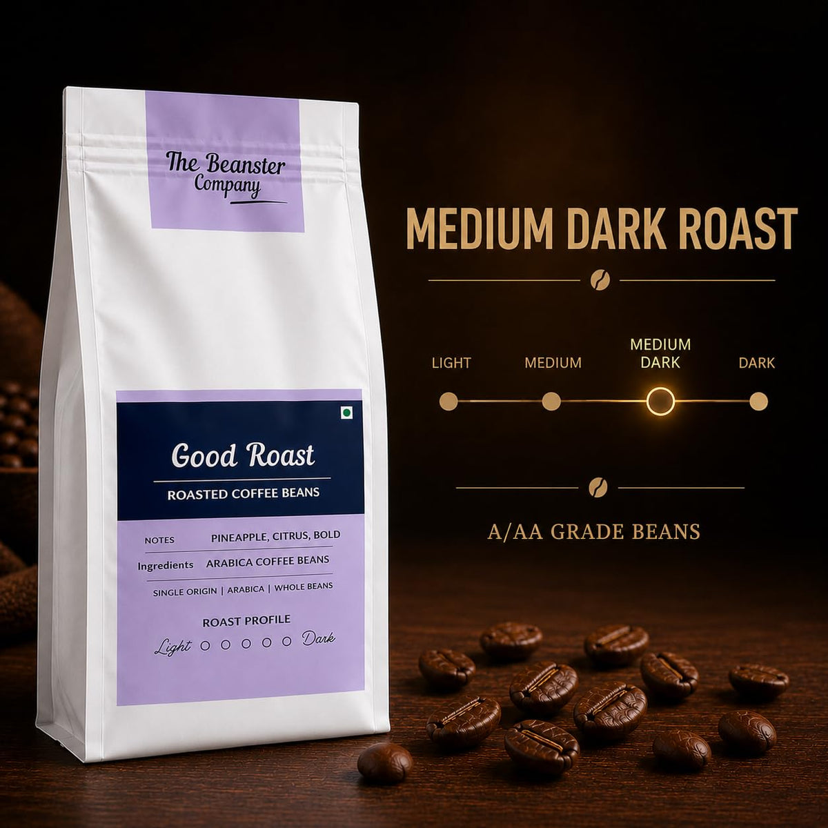 Beanster Coffee Beans Roasted, Medium Dark Roast, Good Roast
