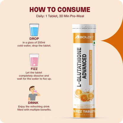 Boldfit Glutathione Effervescent 500mg LGlutathione Tablets with Vitamin E,Biotin and Vitamin C Tablet Supports Healthy Skin, Detoxification and Immune Health- 15 Veg Effervescent