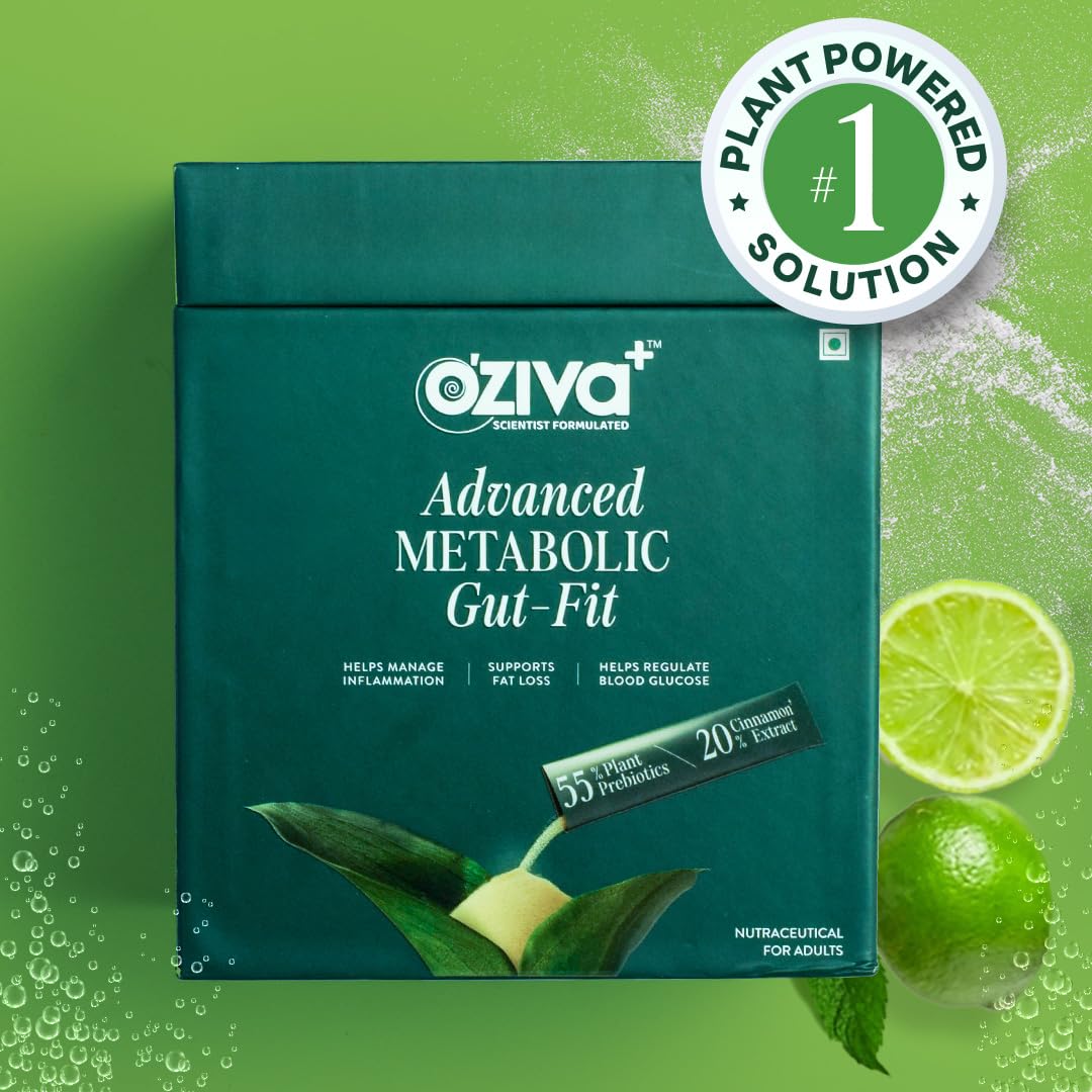 OZiva+ Advanced Metabolic Gut-Fit For Gut & Metabolic Heath | With Cinnamon Polyphenols, B420™ Probiotic, Oat Fiber Prebiotic | 30 Sachets + 30 Effervescent Tablets