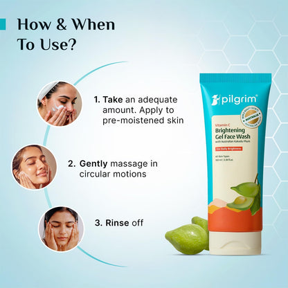 Pilgrim Australian Vitamin C Gel Face Wash for glowing skin with Kakadu Plum & Lime Pearl™ | Face wash for dry & radiant skin | Women & Men | 100 ml